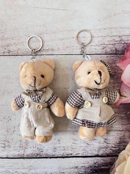 PELUŞ ANAHTARLIKLI  AYICIK KAHVE EKOSE