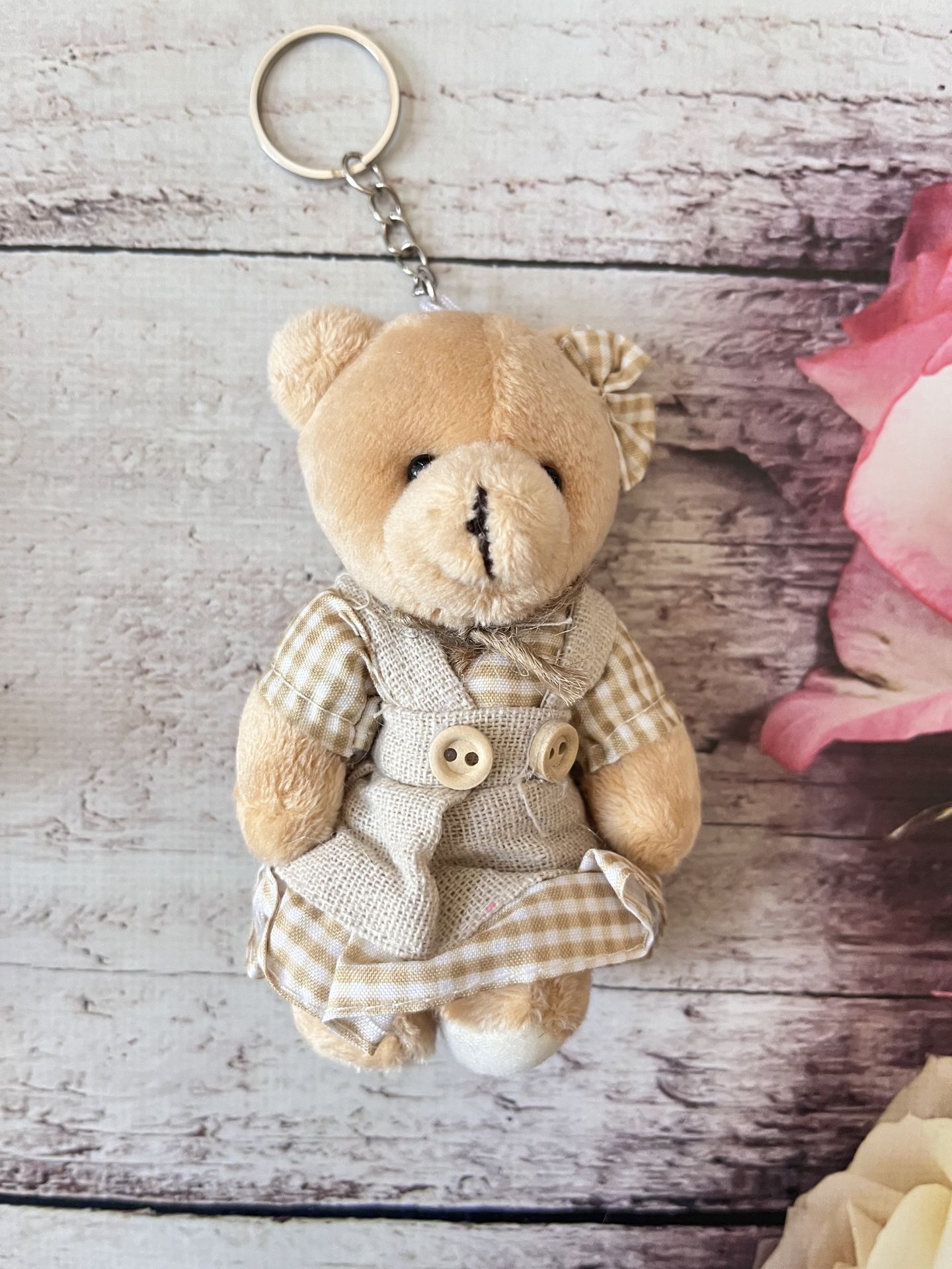 PELUŞ ANAHTARLIKLI  AYICIK SARI EKOSE KIZ AYICIK