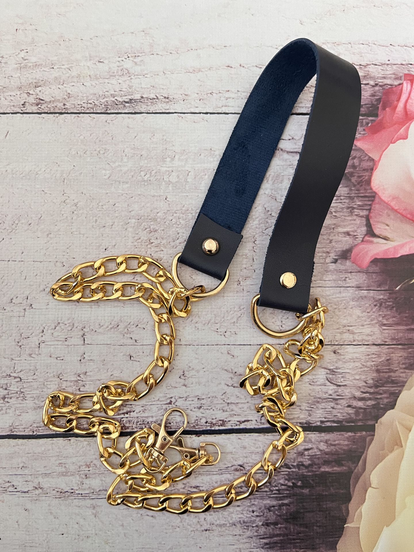 DERİLİ METAL ZİNCİR  GOLD  120 CM lacivert