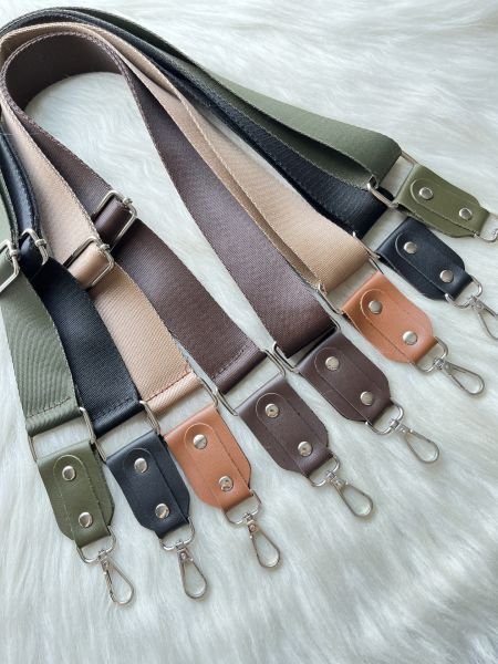 DERİ AKSESUARLI POLYESTER ASKI KAHVE