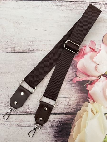 DERİ AKSESUARLI POLYESTER ASKI KAHVE