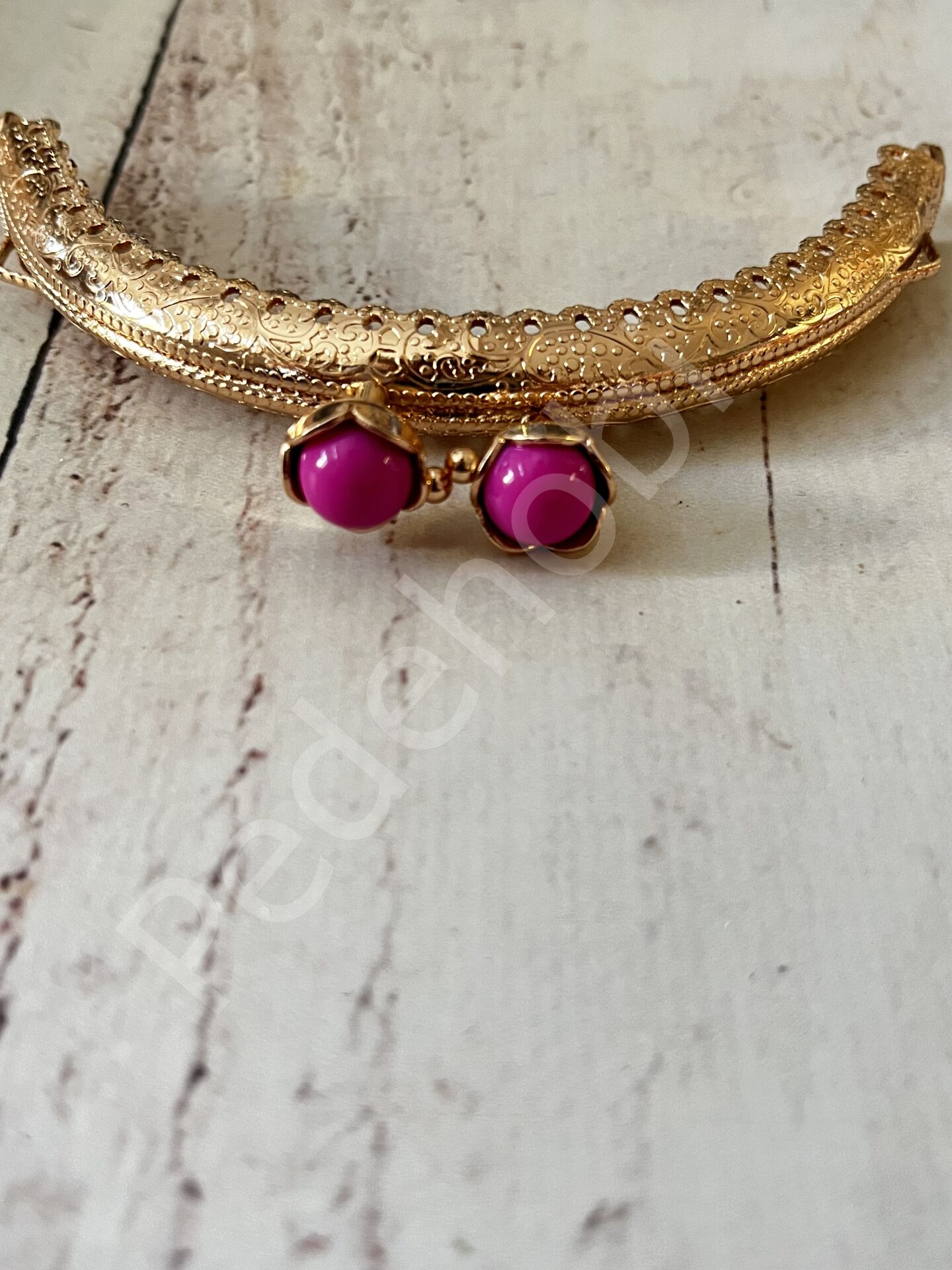 ÇİÇEK TOKALI CÜZDAN KLİPSİ OVAL GOLD 10,5 CM fuşya
