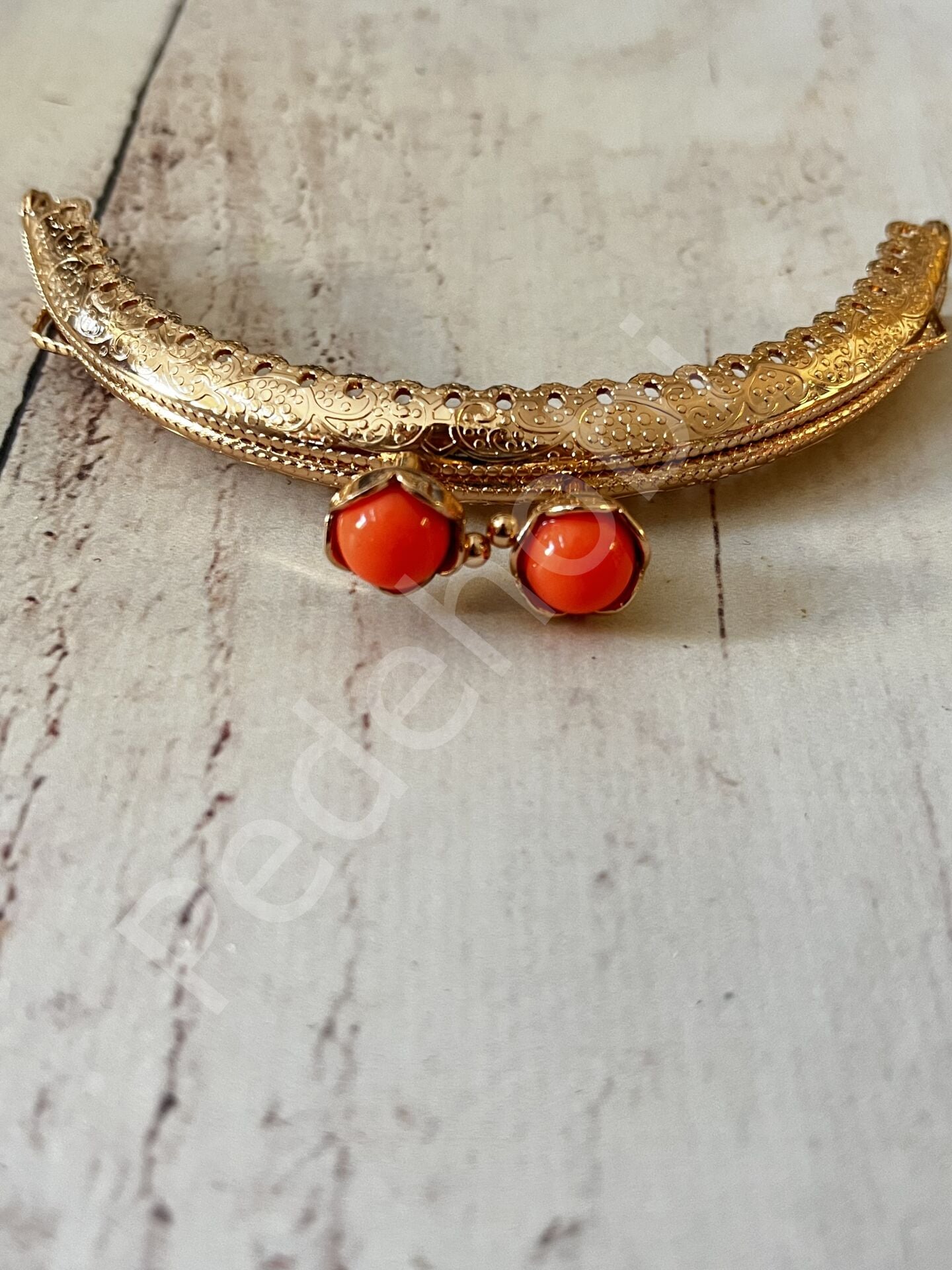 ÇİÇEK TOKALI CÜZDAN KLİPSİ OVAL GOLD 10,5 CM Turuncu