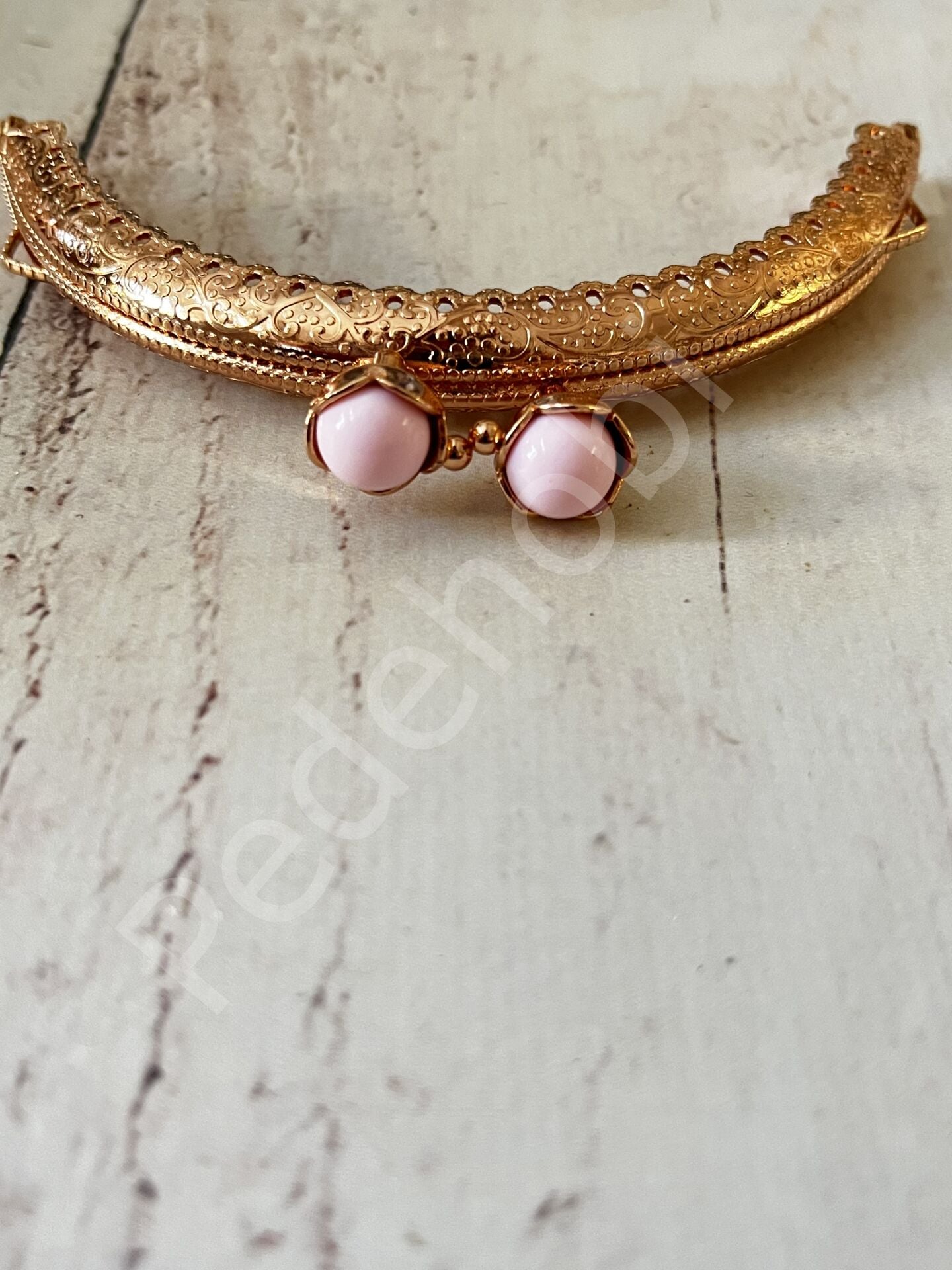 ÇİÇEK TOKALI CÜZDAN KLİPSİ OVAL GOLD 10,5 CM Açık pembe