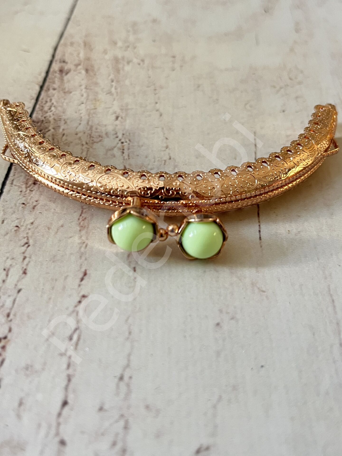 ÇİÇEK TOKALI CÜZDAN KLİPSİ OVAL GOLD 10,5 CM su yeşili