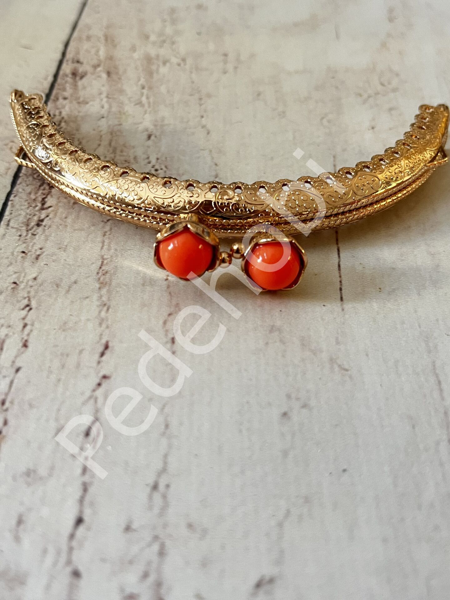 ÇİÇEK TOKALI CÜZDAN KLİPSİ KARE GOLD 10,5 CM Turuncu
