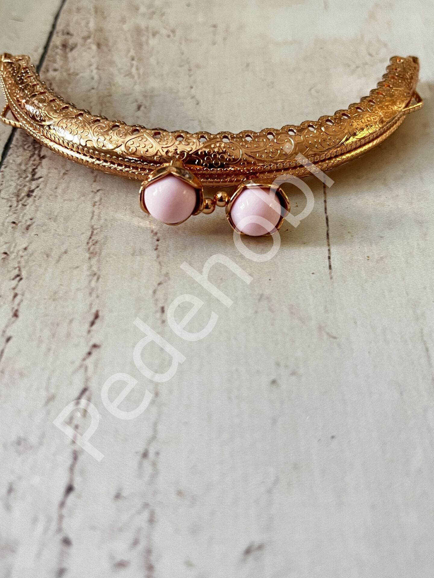 ÇİÇEK TOKALI CÜZDAN KLİPSİ KARE GOLD 10,5 CM Açık pembe