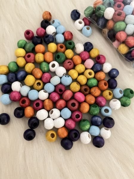 12 MM RENKLİ  AHŞAP  BONCUK  PAKETİ (50 AD)