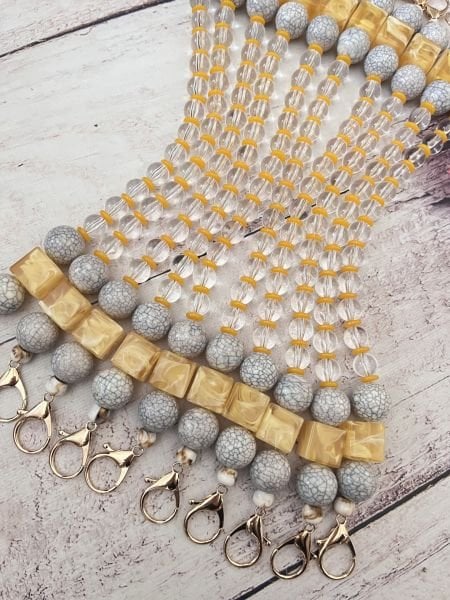 KANCALI AKRİLİK TAŞ BONCUKLU ÇANTA KULBU SARI&GRİ