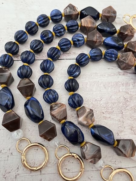 KANCALI AKRİLİK TAŞ BONCUKLU ÇANTA KULBU LACİVERT