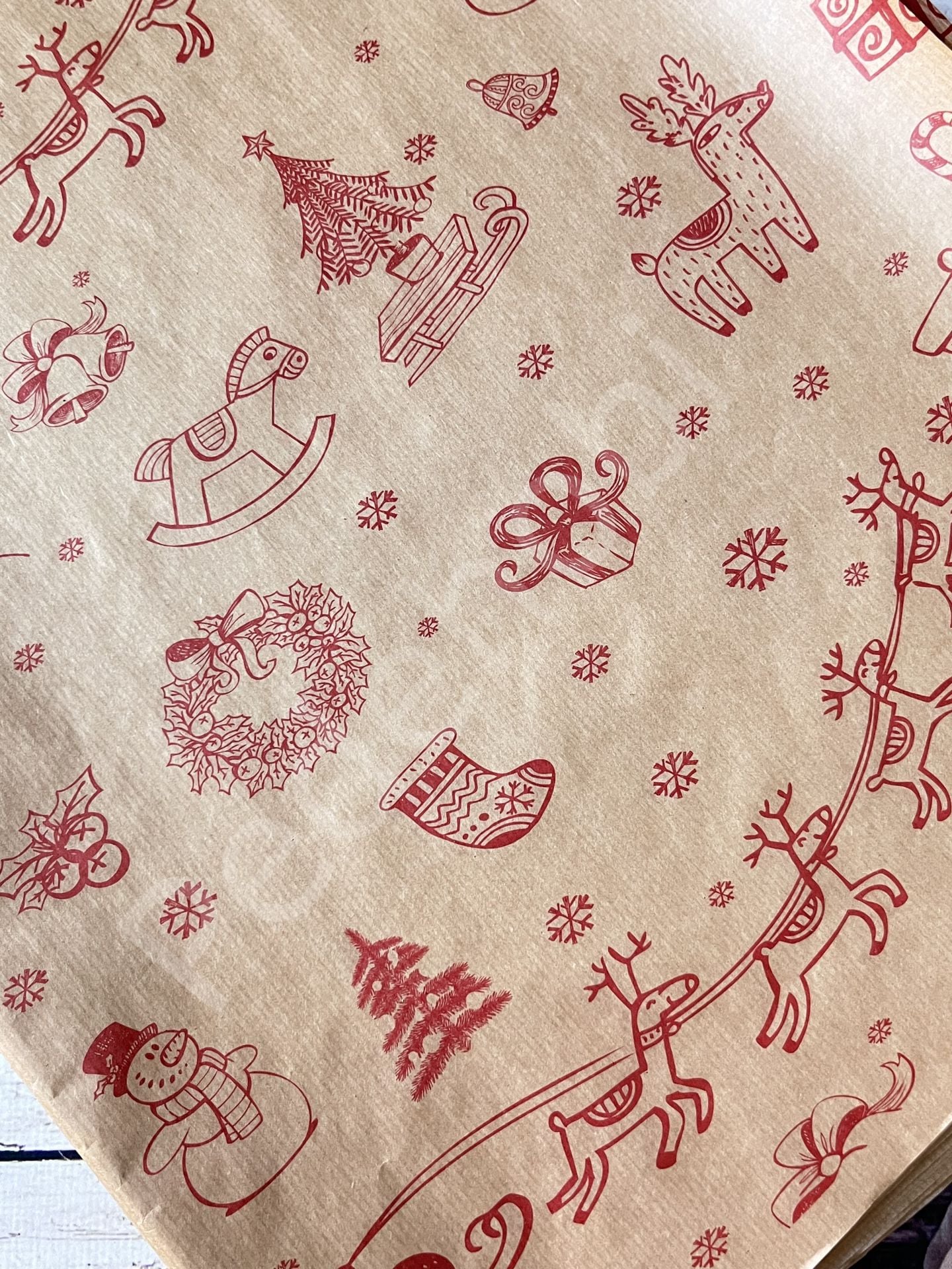 YENİ YIL PELUR KAĞIT 5 ADET KRAFT KIRMIZI DESENLİ