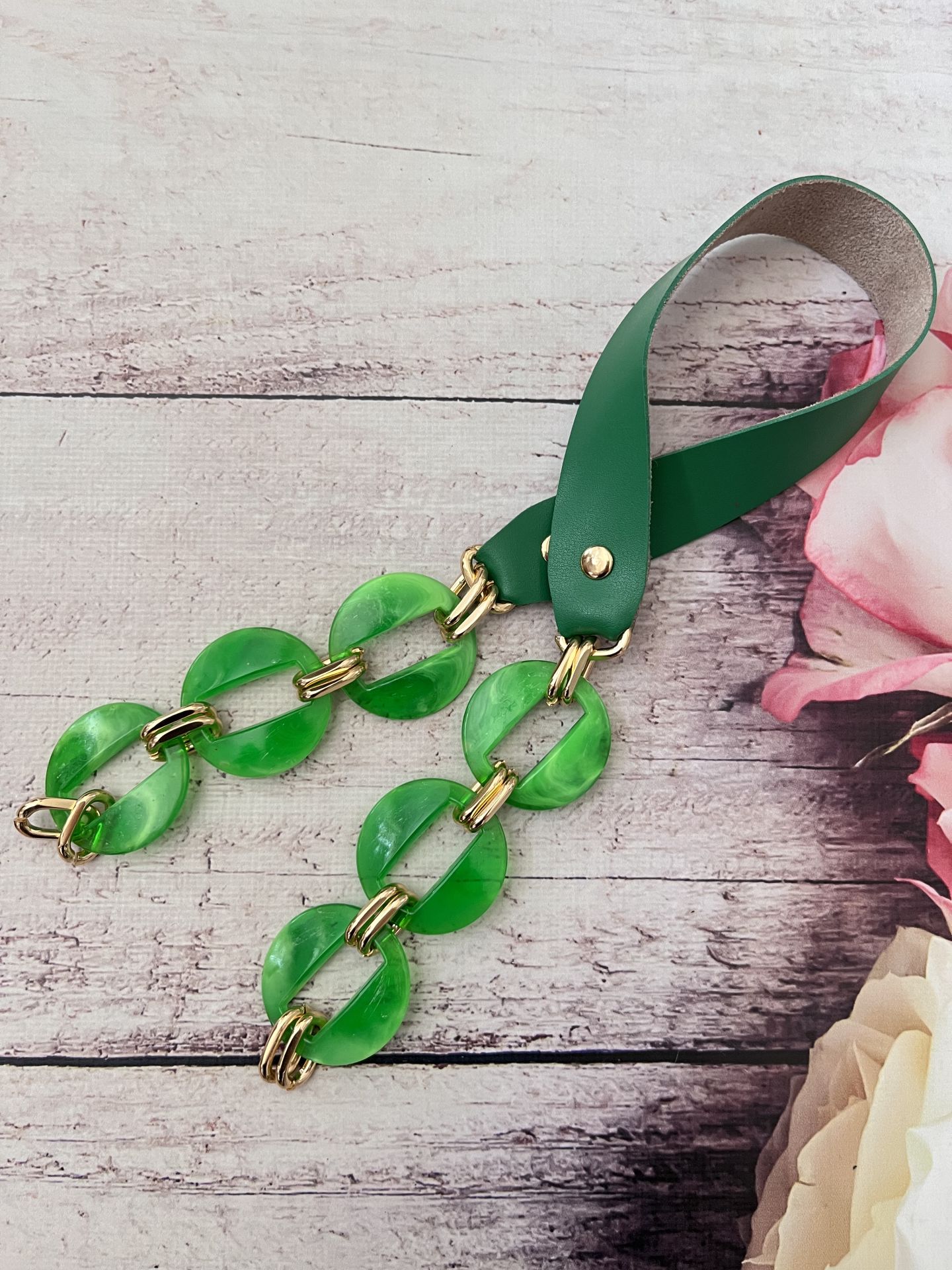 DERİLİ AKRİLİK ÇANTA ASKISI 60 CM ÇİMEN YEŞİL
