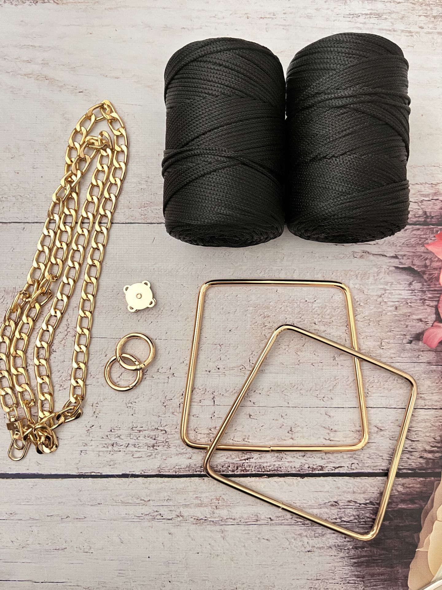 GOLD  12 CM BÜYÜK METAL KULP GÜL ÇANTA KİTİ siyah