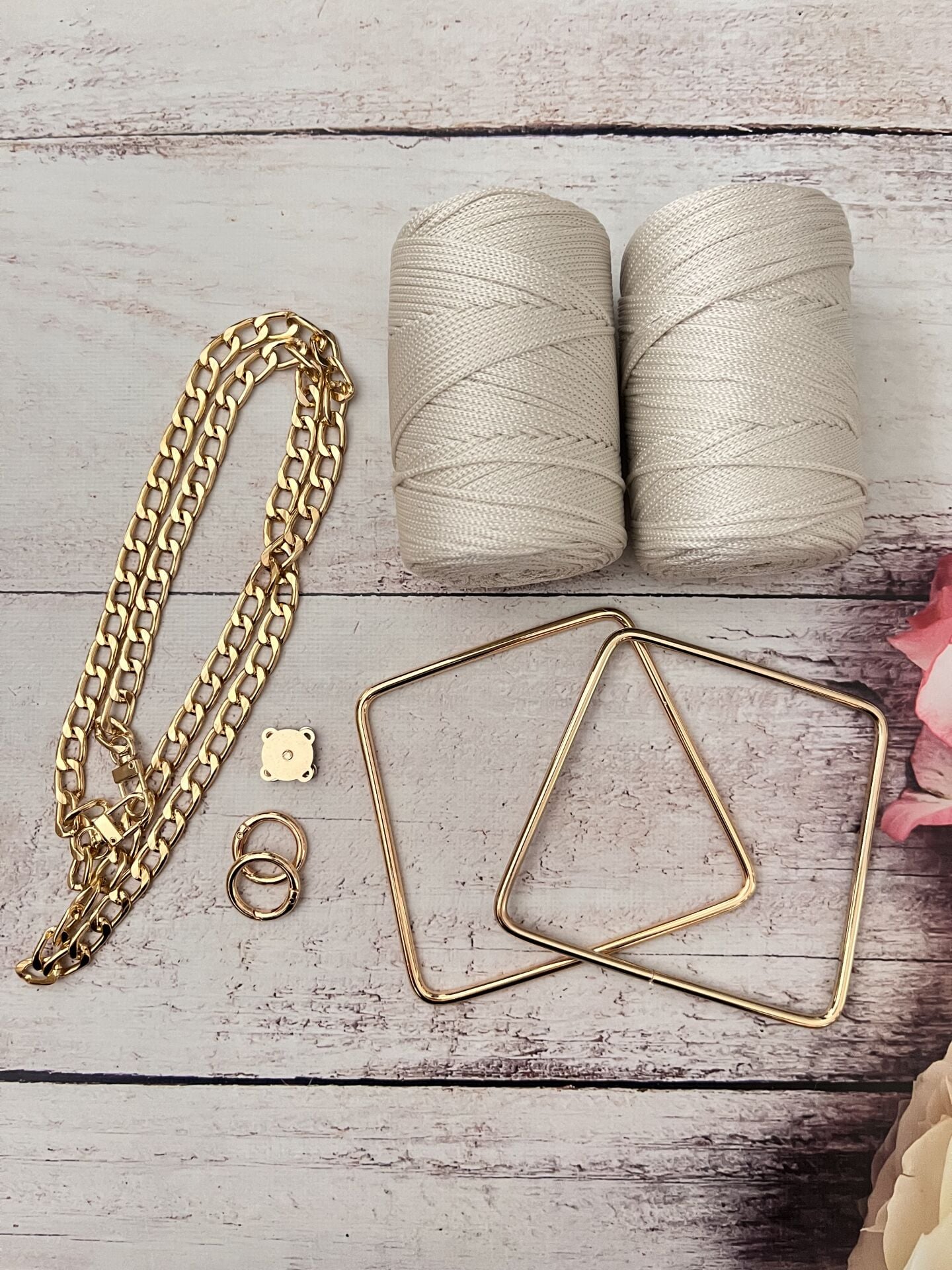 GOLD  12 CM BÜYÜK METAL KULP GÜL ÇANTA KİTİ Taş rengi