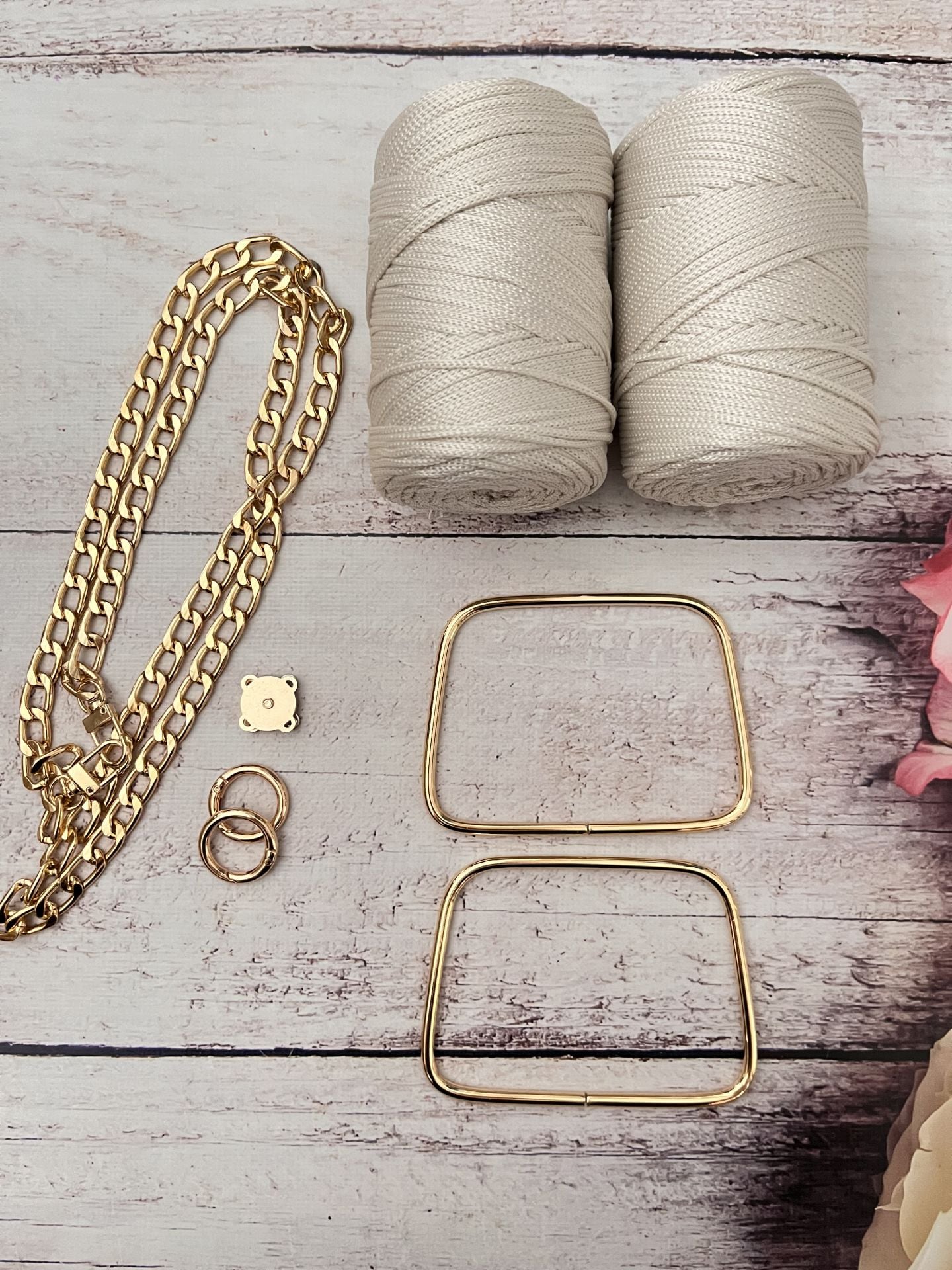 GOLD  11 CM KÜÇÜK METAL KULP GÜL ÇANTA KİTİ Taş rengi