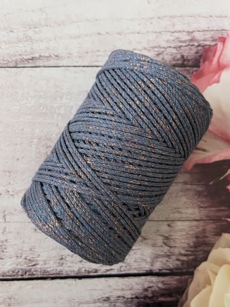 SİMLİ PAMUK MAKROME İNCE P131 MAVİ BAKIR SİMLİ