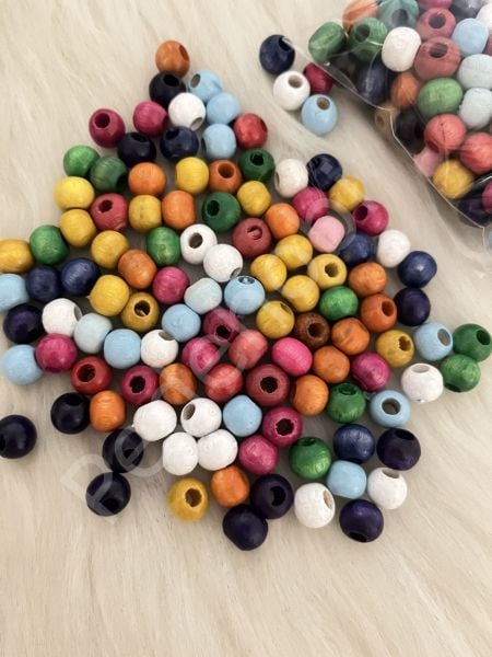 12 MM RENKLİ  AHŞAP  BONCUK  PAKETİ (40 AD )