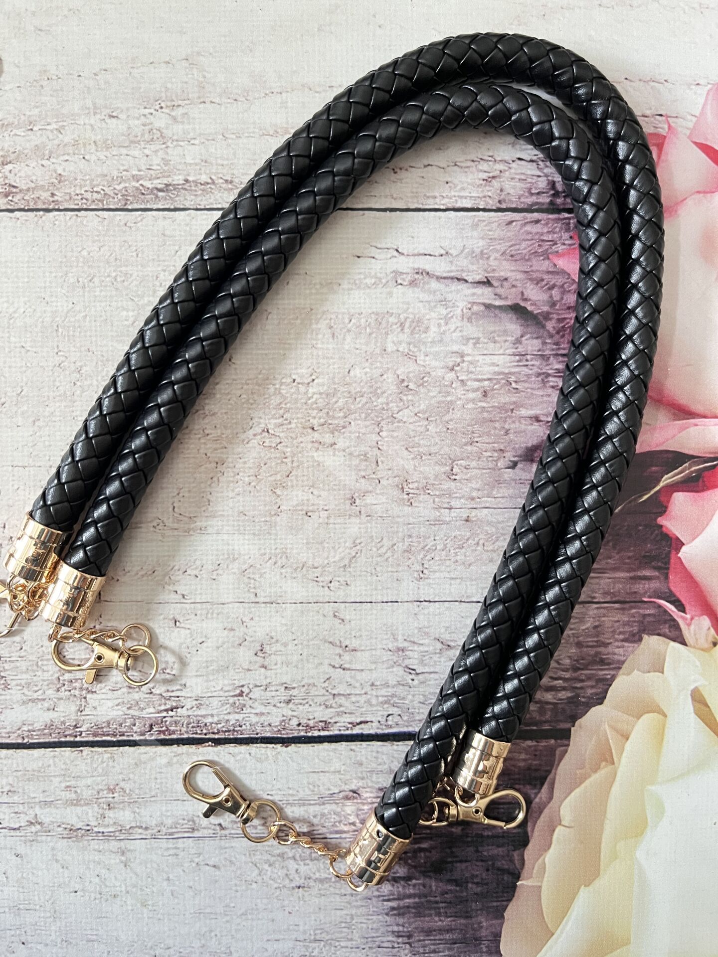 DERİ ÖRME SAP 60 CM 1 ÇİFT GOLD KANCALI SİYAH