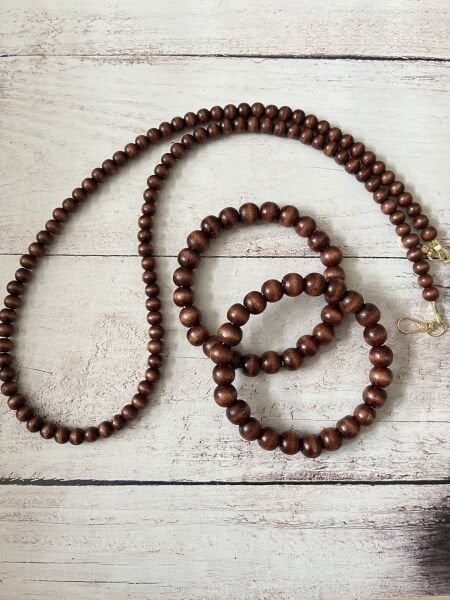 GÜMÜŞ KANCALI 120 CM AHŞAP BONCUKLU ÇANTA ASKISI