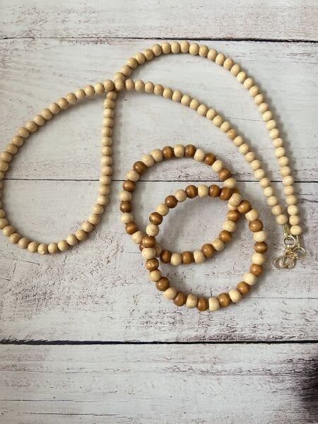 GÜMÜŞ KANCALI 120 CM AHŞAP BONCUKLU ÇANTA ASKISI