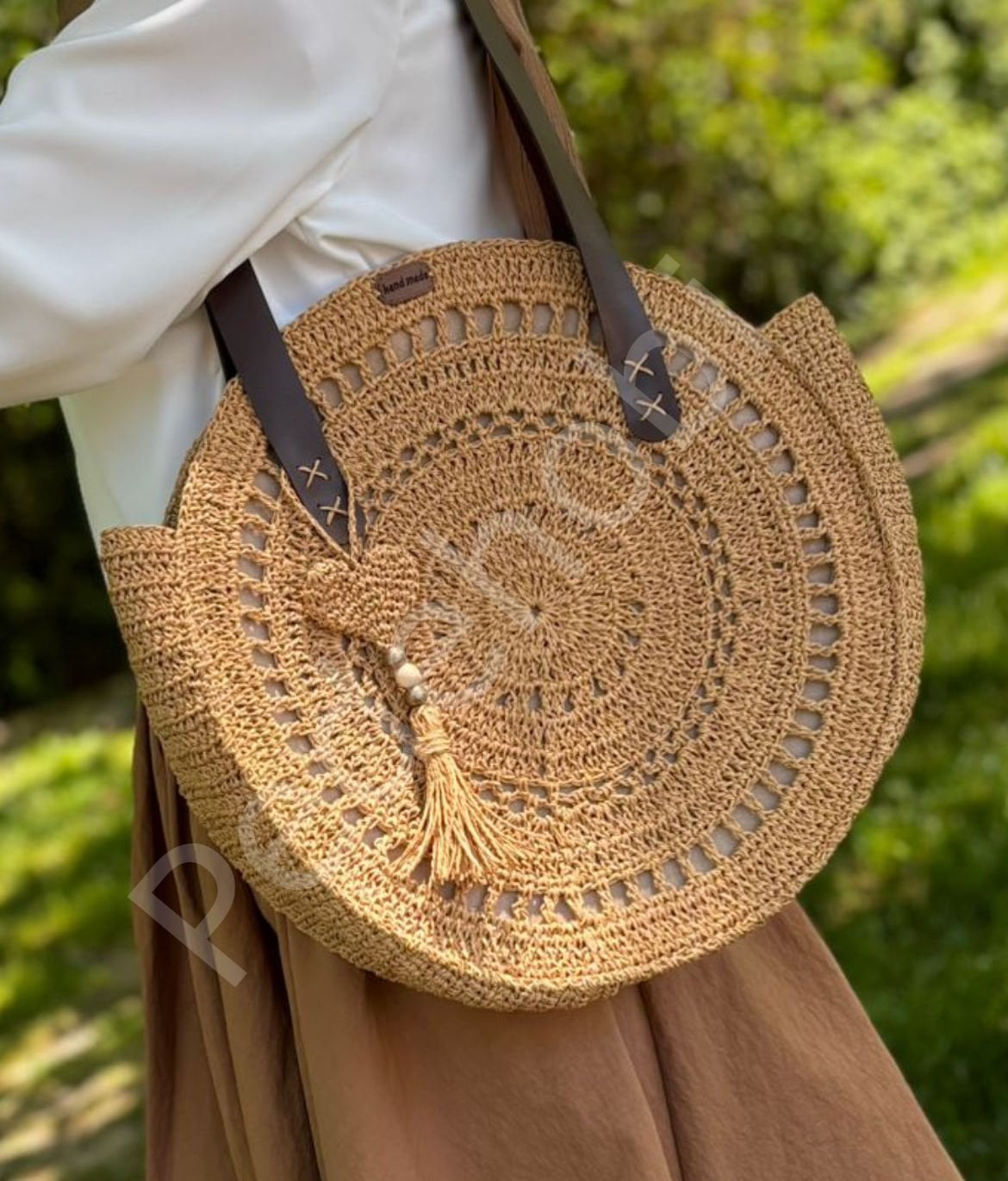 YUVARLAK KAĞIT İP ÇANTA KİTİ camel