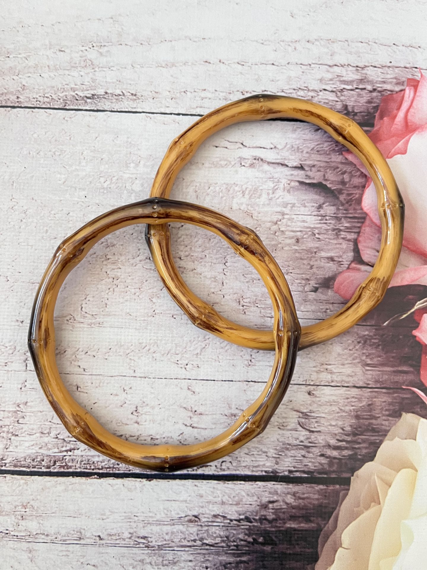 BAMBU GÖRÜNÜMLÜ AKRİLİK DAİRE ÇANTA SAPI 1 ÇİFT 12.00 CM